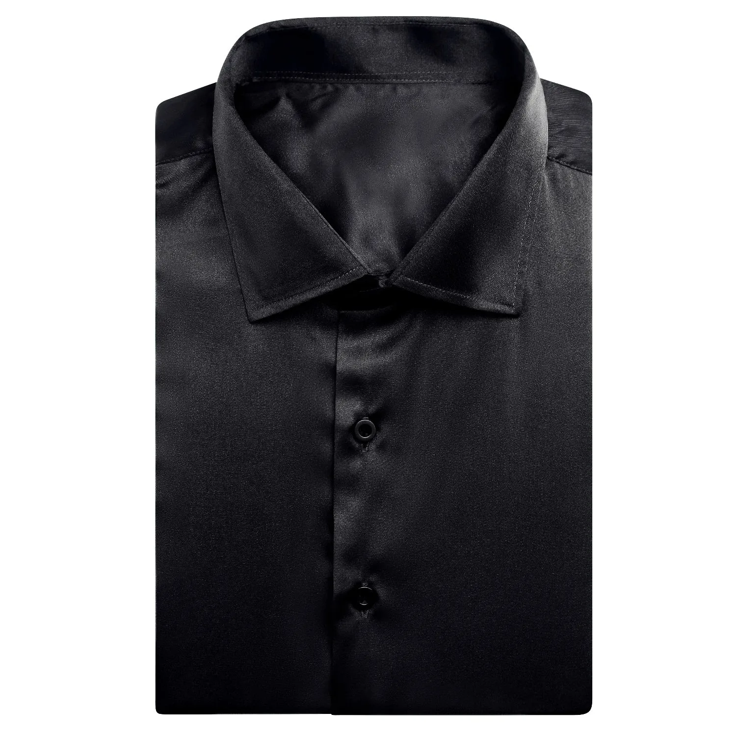 Black Solid Satin Men's Short Sleeve Shirt