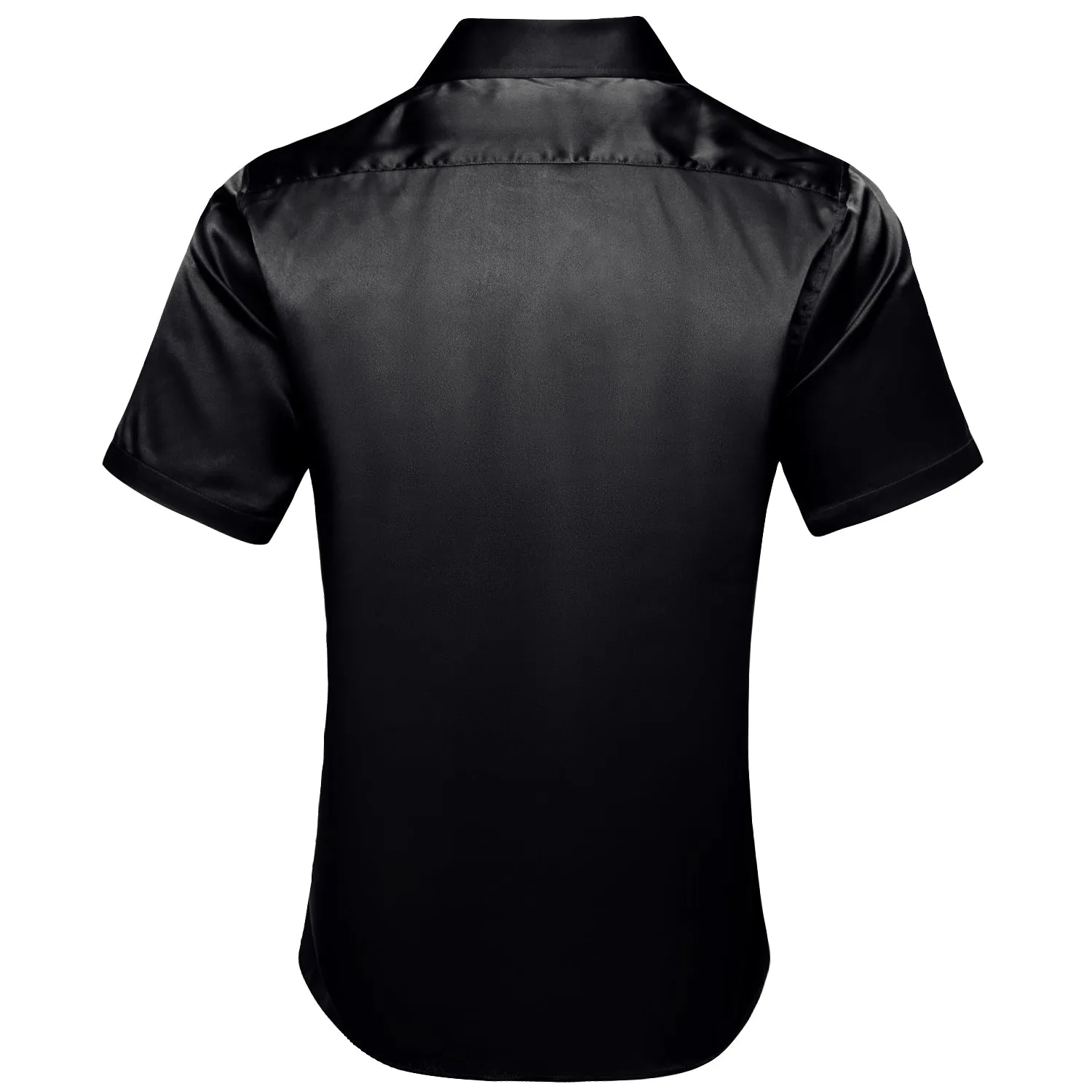 Black Solid Satin Men's Short Sleeve Shirt