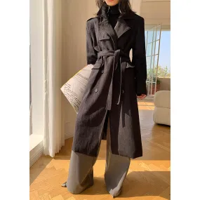 Black WANXO color stand collar corduroy coat new loose medium and long woolen coat- Sala