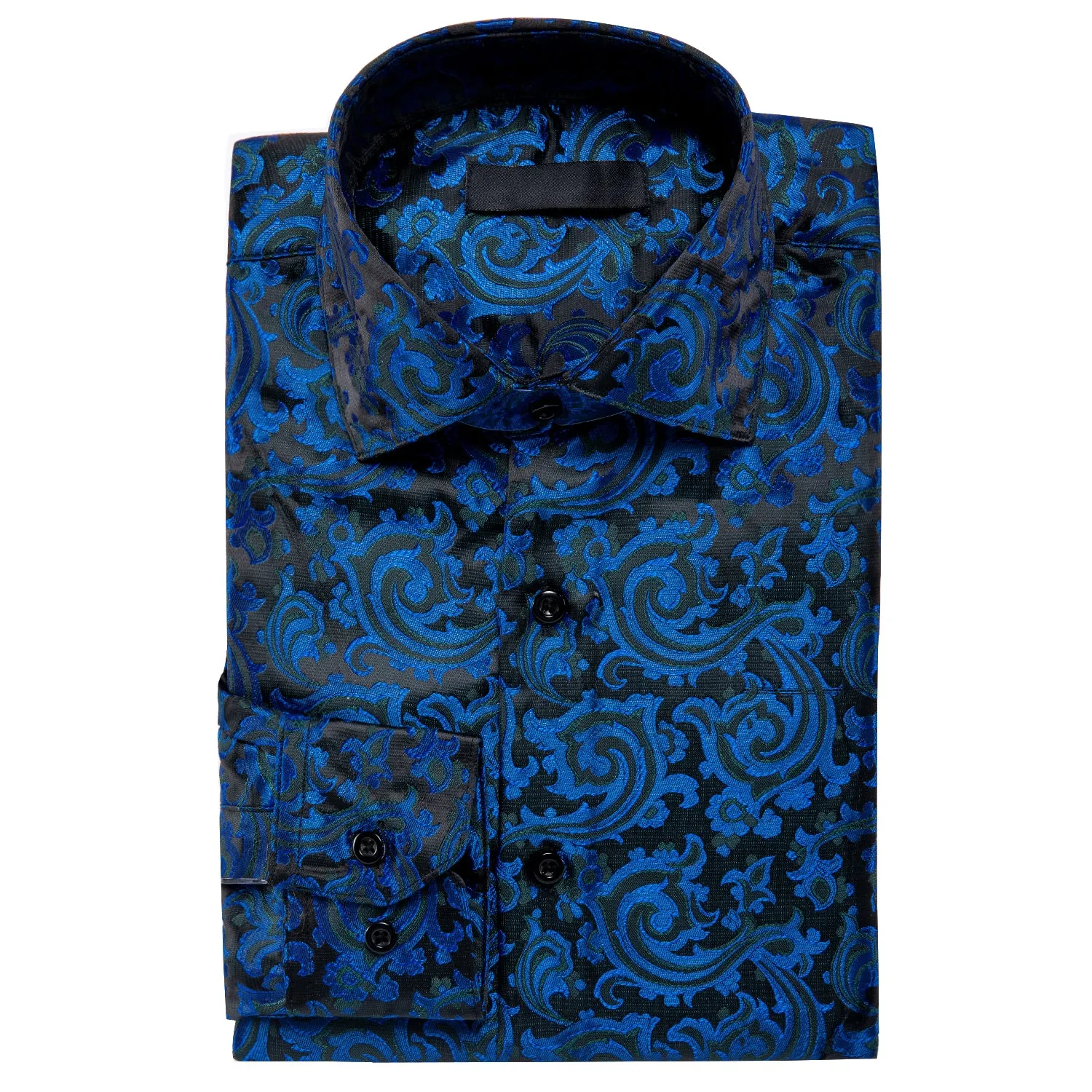 Blue Black Paisley Silk Men's Long Sleeve Shirt