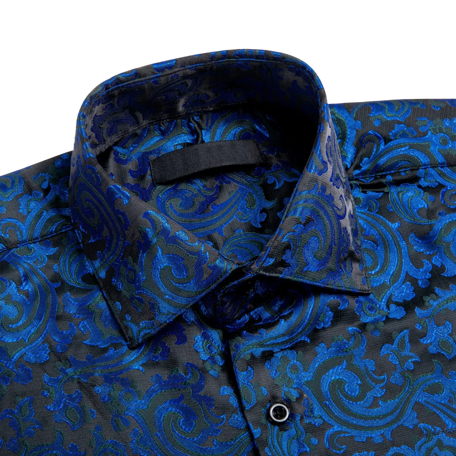 Blue Black Paisley Silk Men's Long Sleeve Shirt