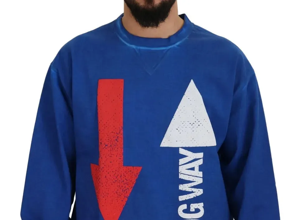 Blue DGWAY Cotton Crewneck Pullover Sweater