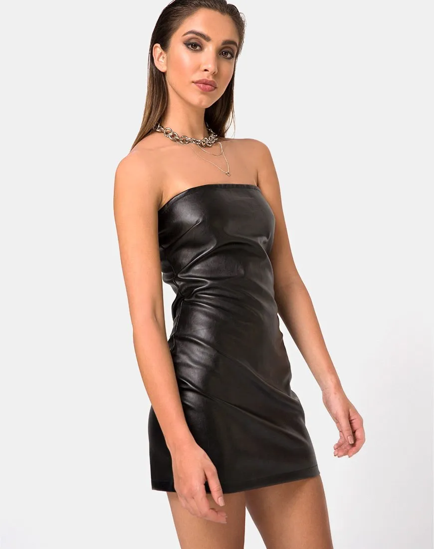 Brandy Bodycon Dress in Vegan Leather Black