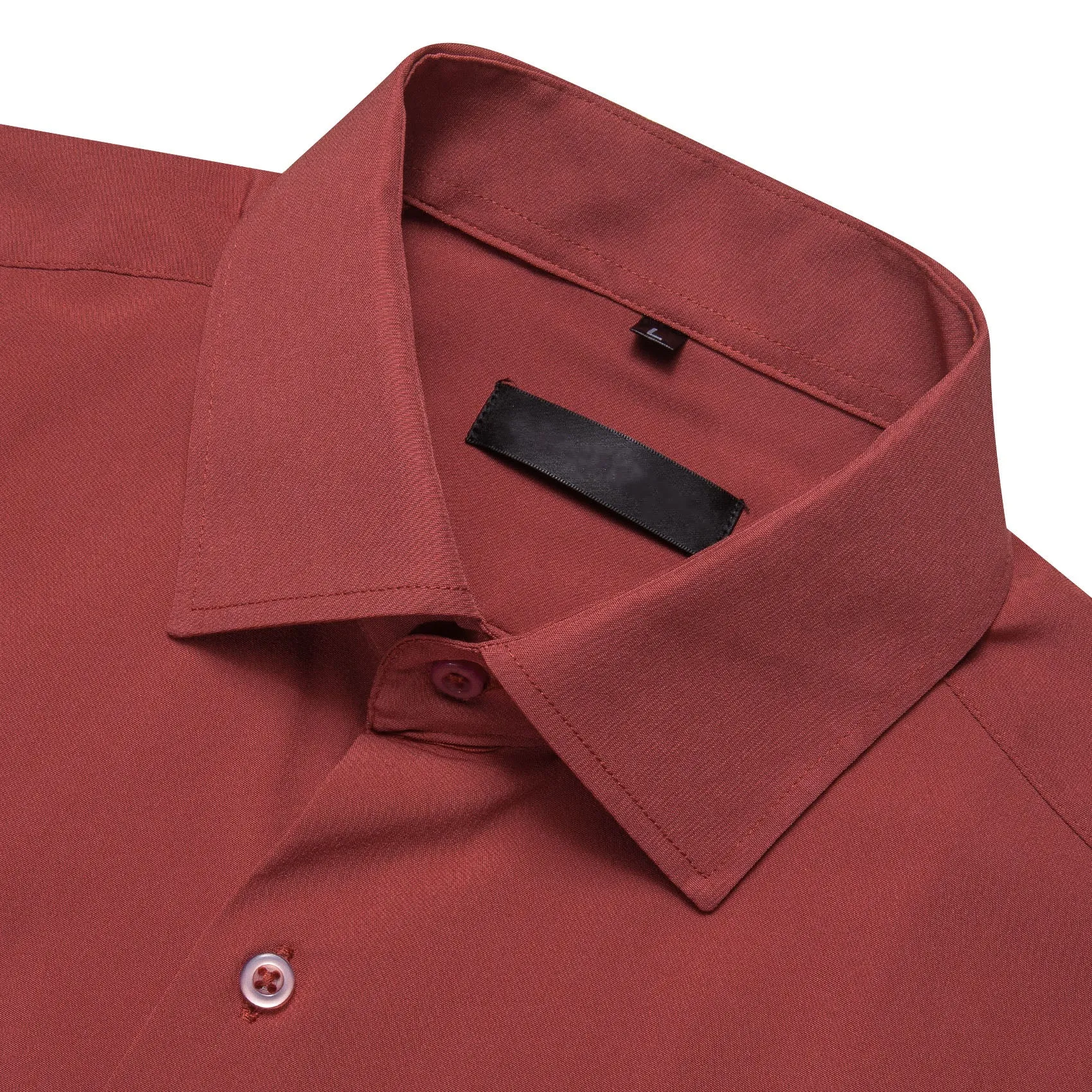 Brick Red Solid Silk Men's Long Sleeve Shirt