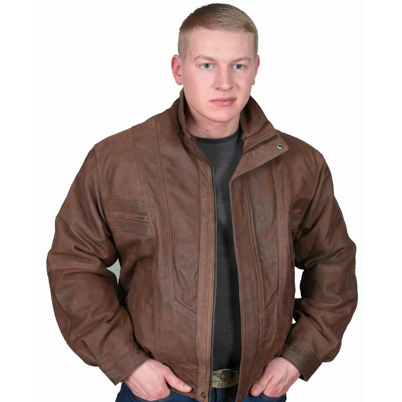 Brown Antique Nubuck Leather Bomber Jacket - Gentlemen's Blouson