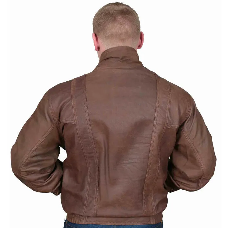 Brown Antique Nubuck Leather Bomber Jacket - Gentlemen's Blouson