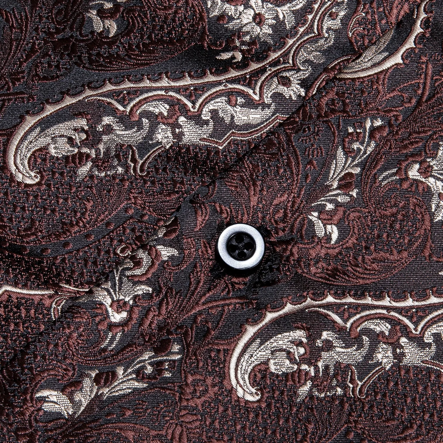 Brown Floral Pattern Silk Men's Long Sleeve Shirt