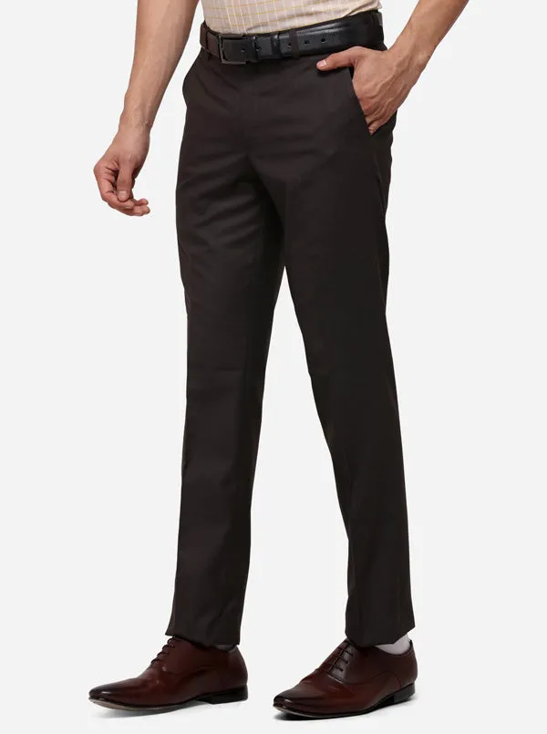 Brown Slim Fit Checked Formal Trouser | Greenfibre