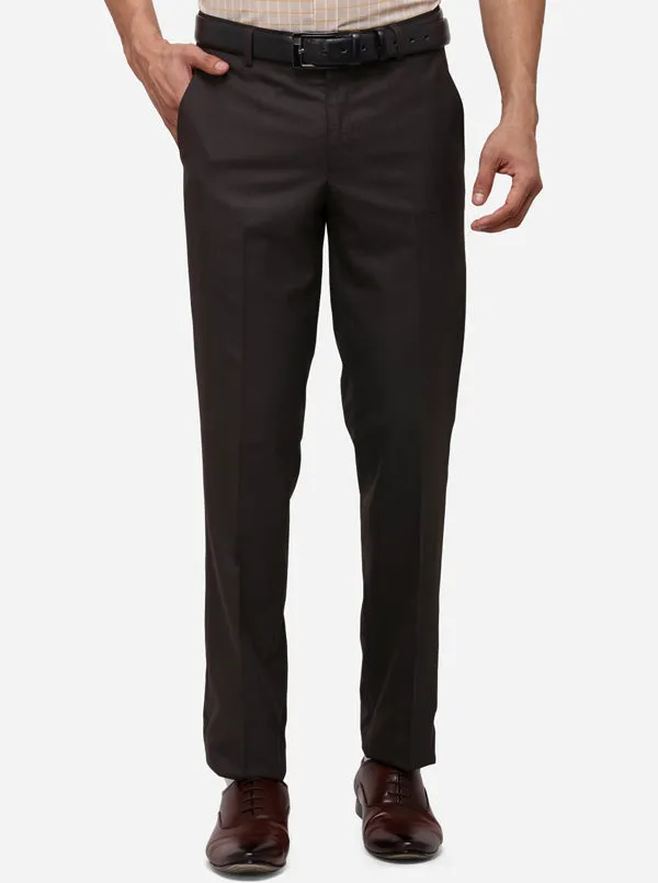 Brown Slim Fit Checked Formal Trouser | Greenfibre