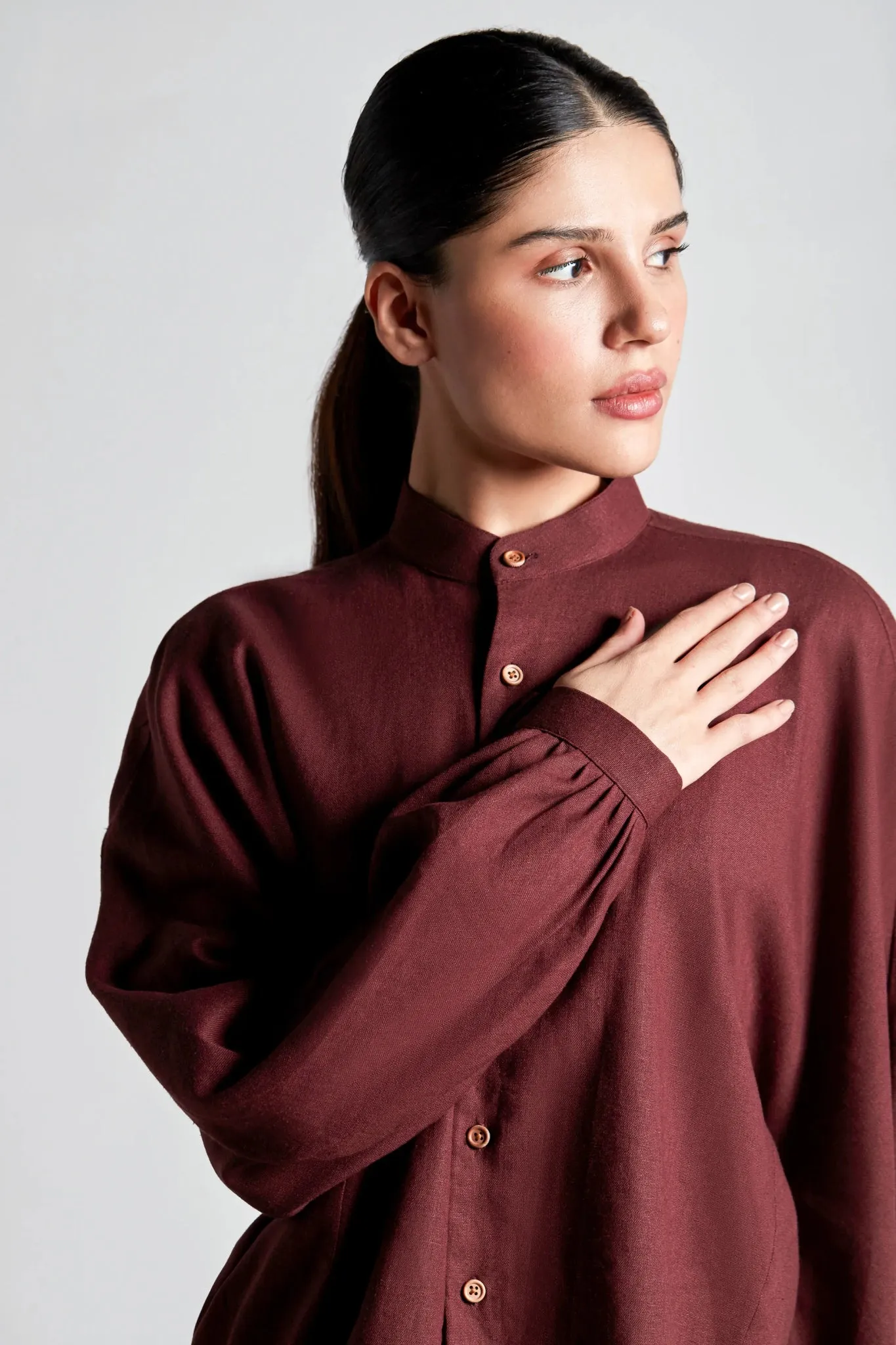 Burgundy Balloon Sleeve Shirt