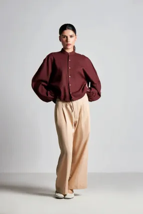 Burgundy Balloon Sleeve Shirt