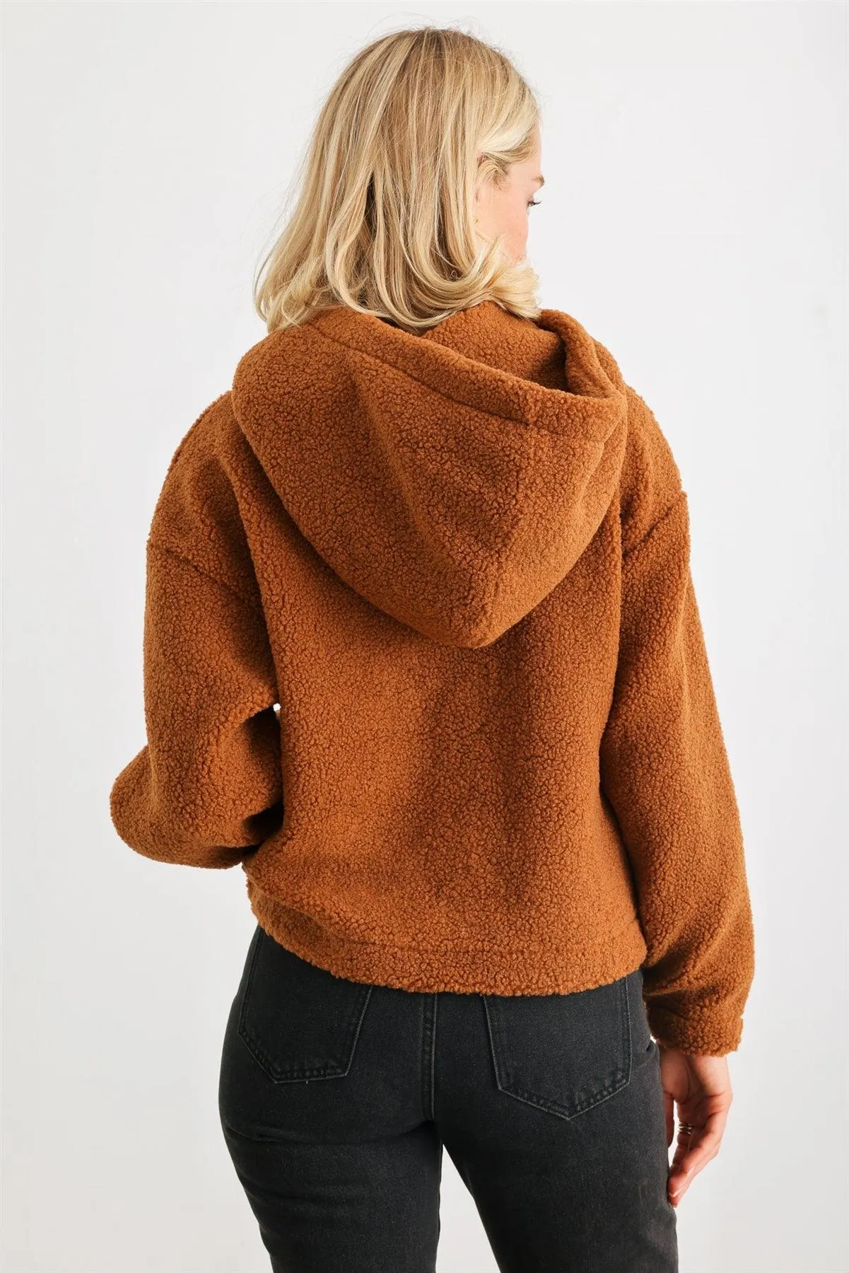 Camel Teddy Knit Button-Up Two Pocket Hooded Sweater /2-3