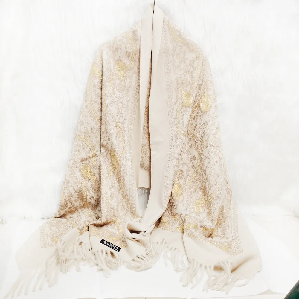 Cashmere Gold Cashew Scarf Embroidered Ethnic Style