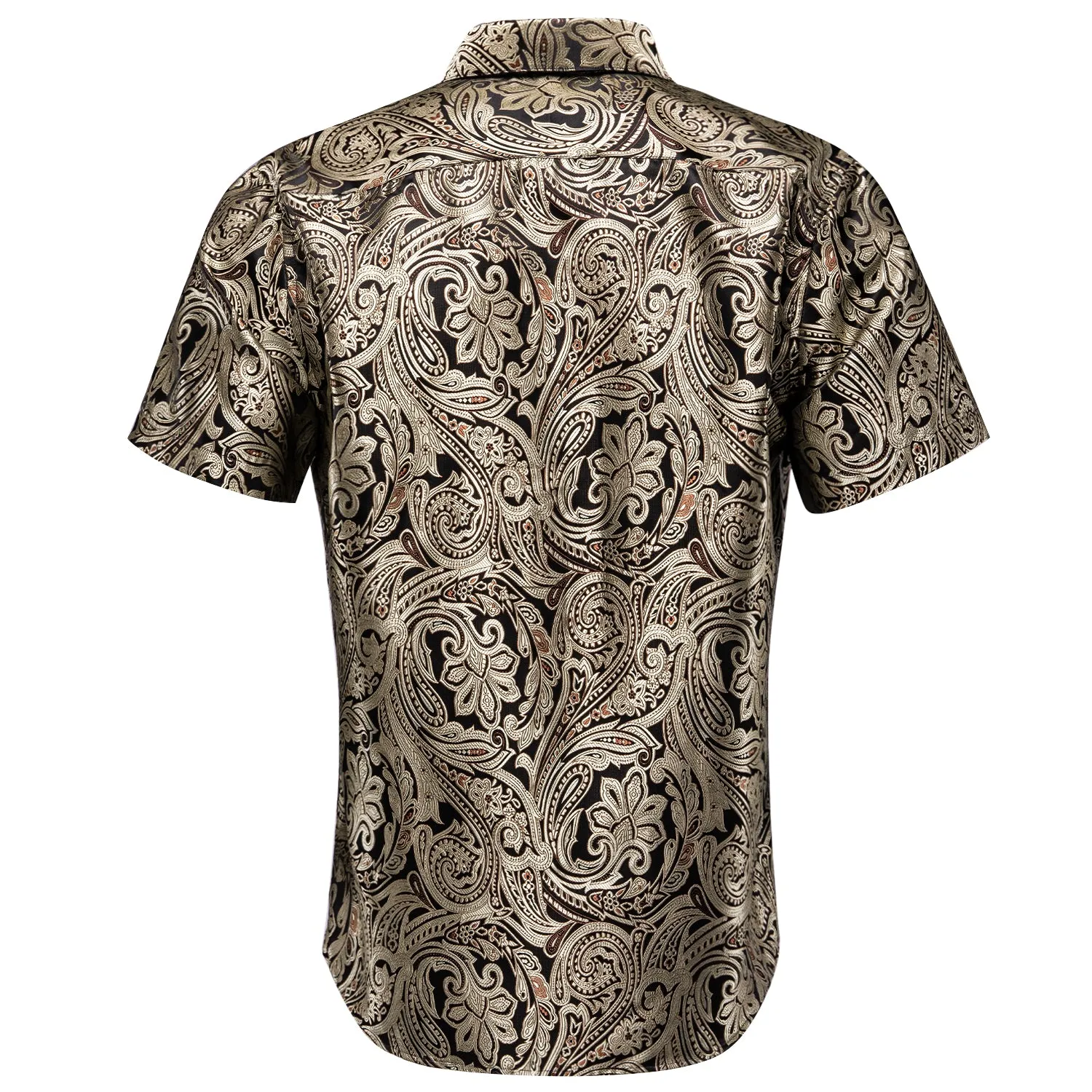 Champagne Black Paisley Silk Men's Short Sleeve Shirt