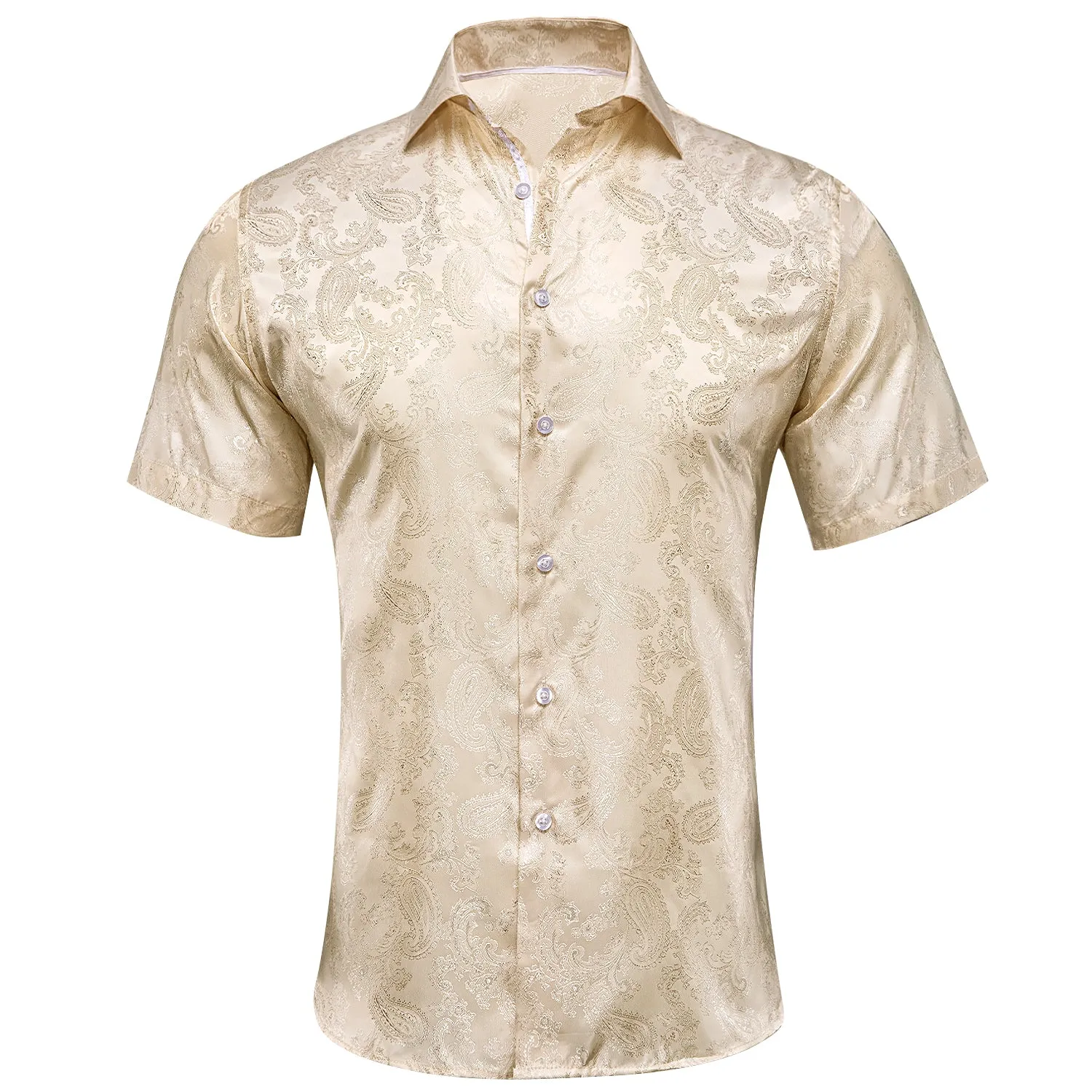 Champagne Paisley Silk Men's Short Sleeve Shirt