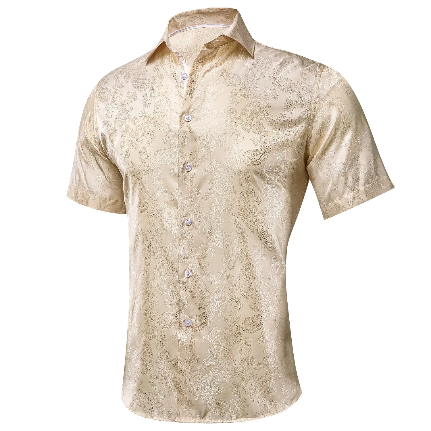 Champagne Paisley Silk Men's Short Sleeve Shirt