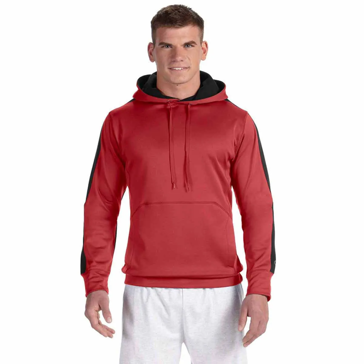 Champion Men's Scarlet/Black Performance 5.4-Ounce Colorblock Pullover Hood