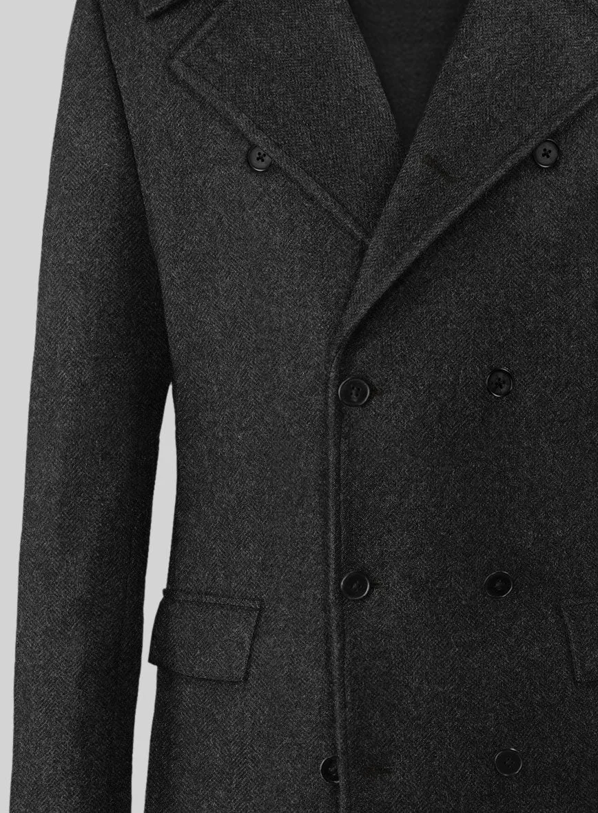 Charcoal Herringbone Tweed GQ Overcoat