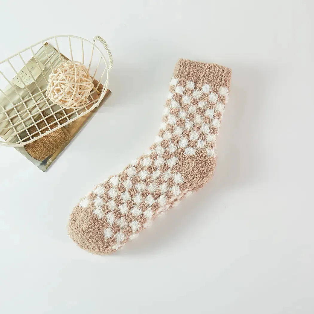 Checkerboard Pattern Fuzzy Winter Socks - Several Colors