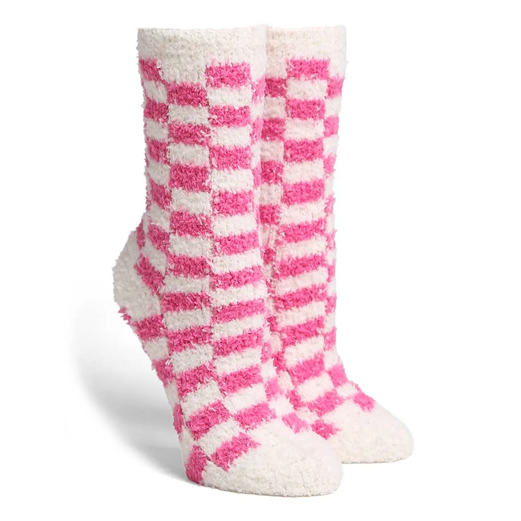 Checkered Mini Crew Fuzzy Winter Socks