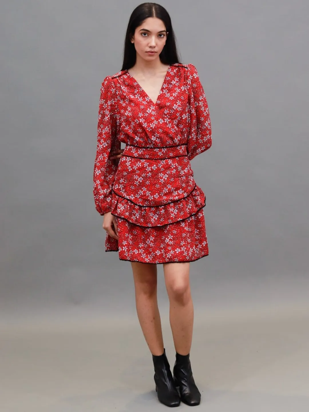 Cherry Blossom Bliss Woven Red Wrap Dress