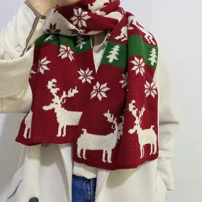 Christmas Elk Pattern Winter Knitting Warm Couple Gift Cute Scarf