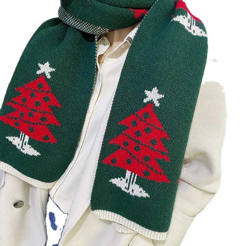 Christmas Elk Pattern Winter Knitting Warm Couple Gift Cute Scarf