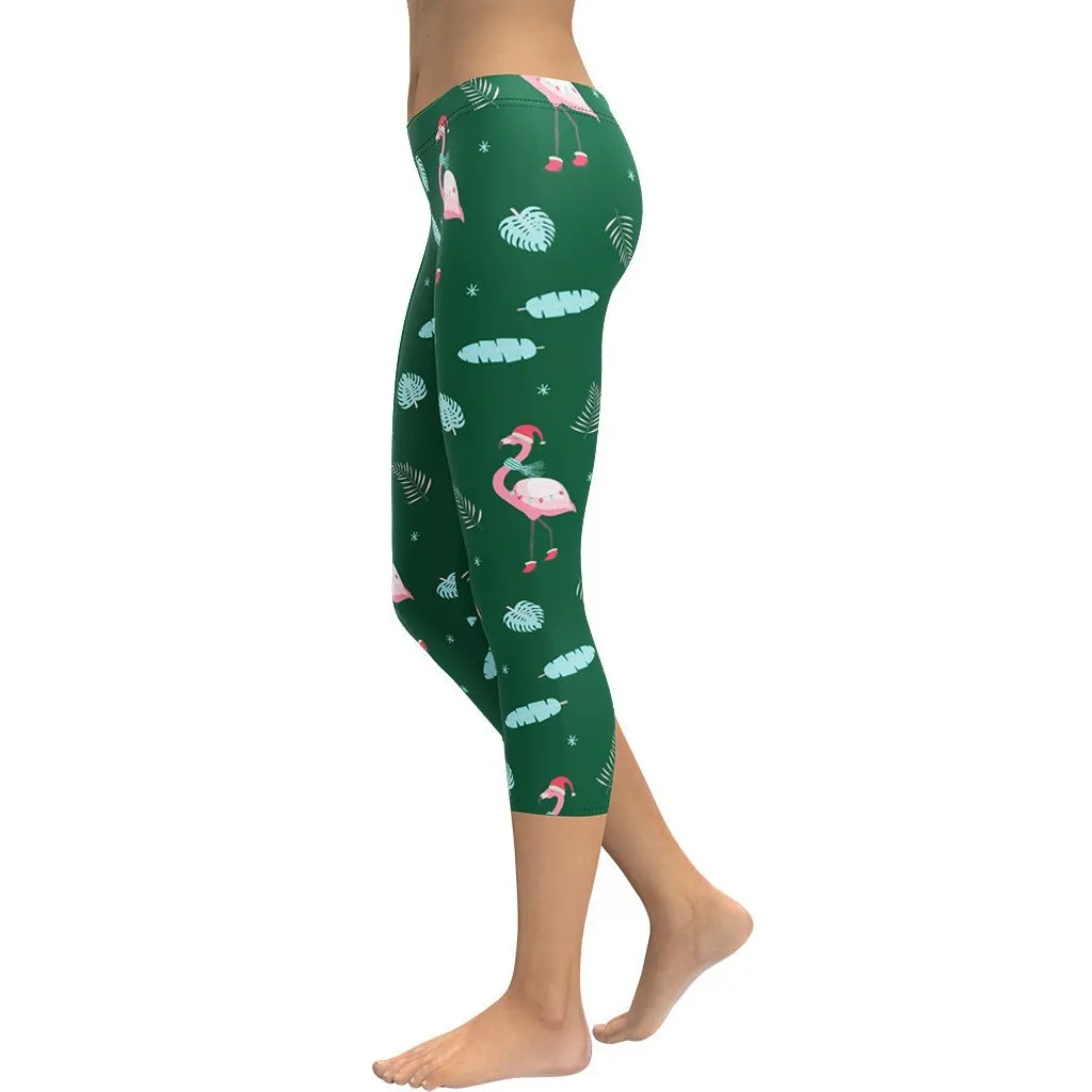 Christmassy Flamingos Capris