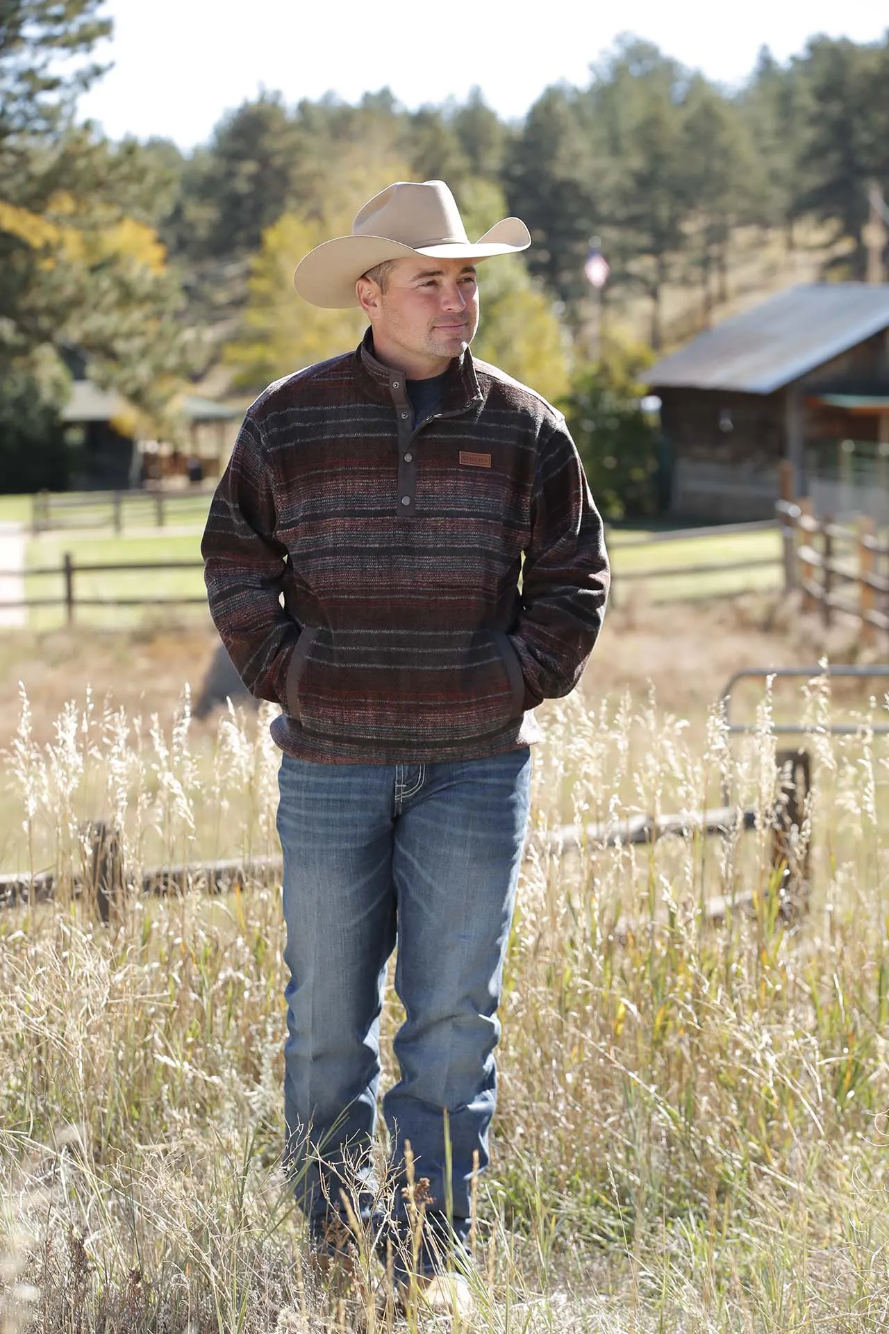 Cinch Men's Brown and Red Fleece Pullover