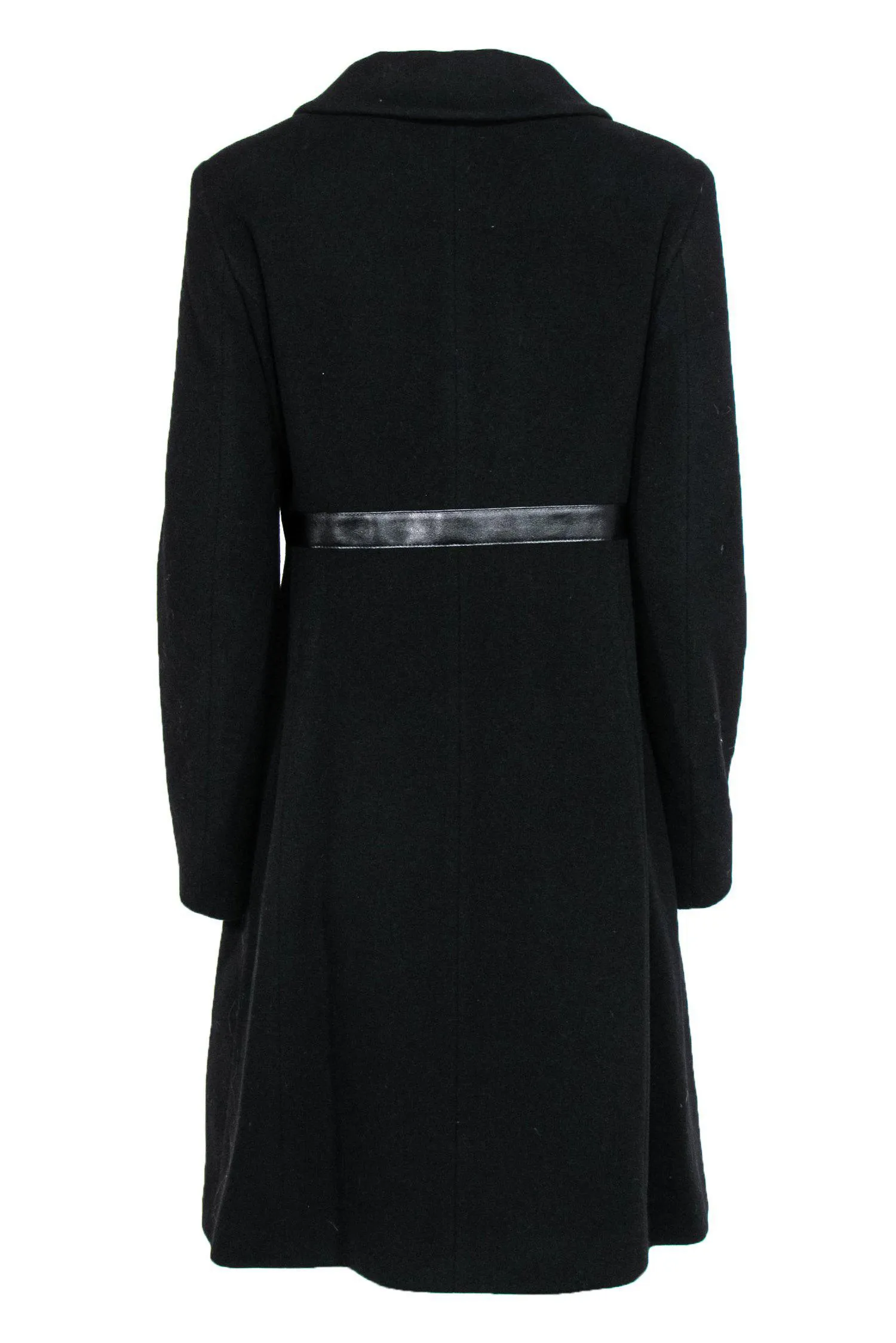 Cinzia Rocca - Black Wool Overcoat w/ Leather Trim Sz 10