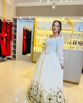 Classic Golden with Black Habesha Dress: Modern Designed Ethiopian Traditional Dress Great for All Functions Eritrean Clothing