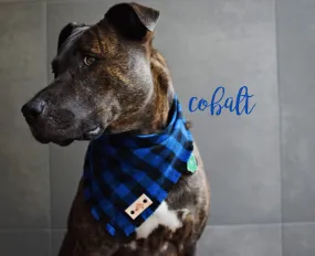 COBALT Fringed Flannel Dog Bandana - Snap/Tie On Cotton Scarf