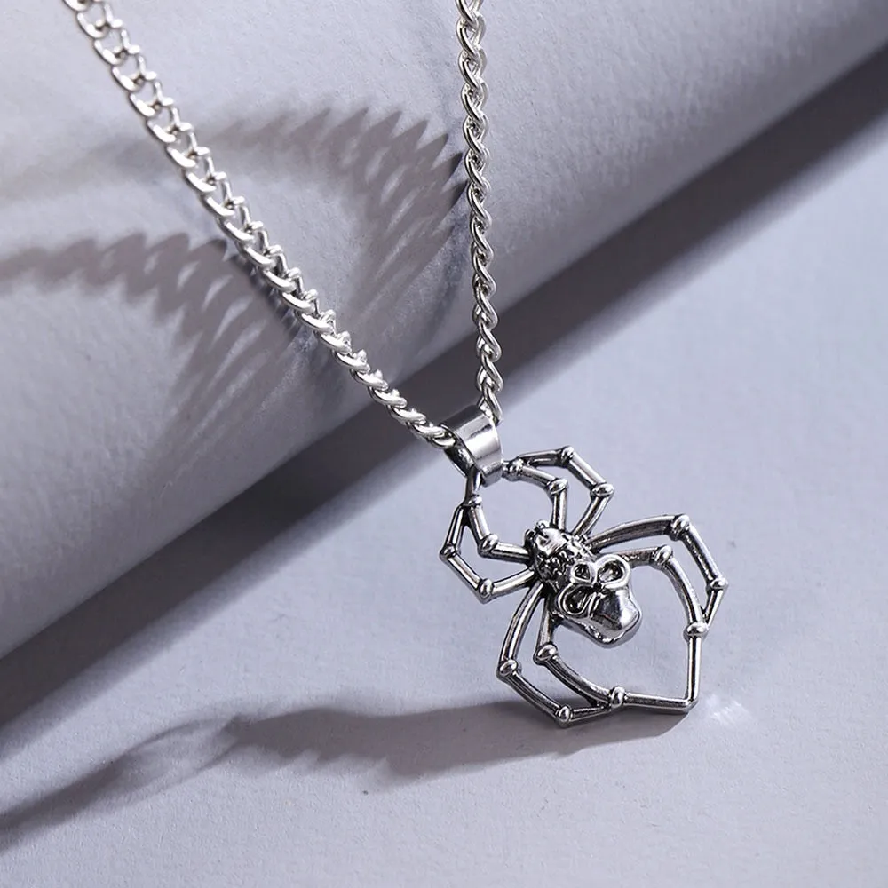 Coconal Hip Hop Punk Spider Pendant Chain Necklace For Women Men On The Neck Fashion Jewelry Gift Silver Color Choker