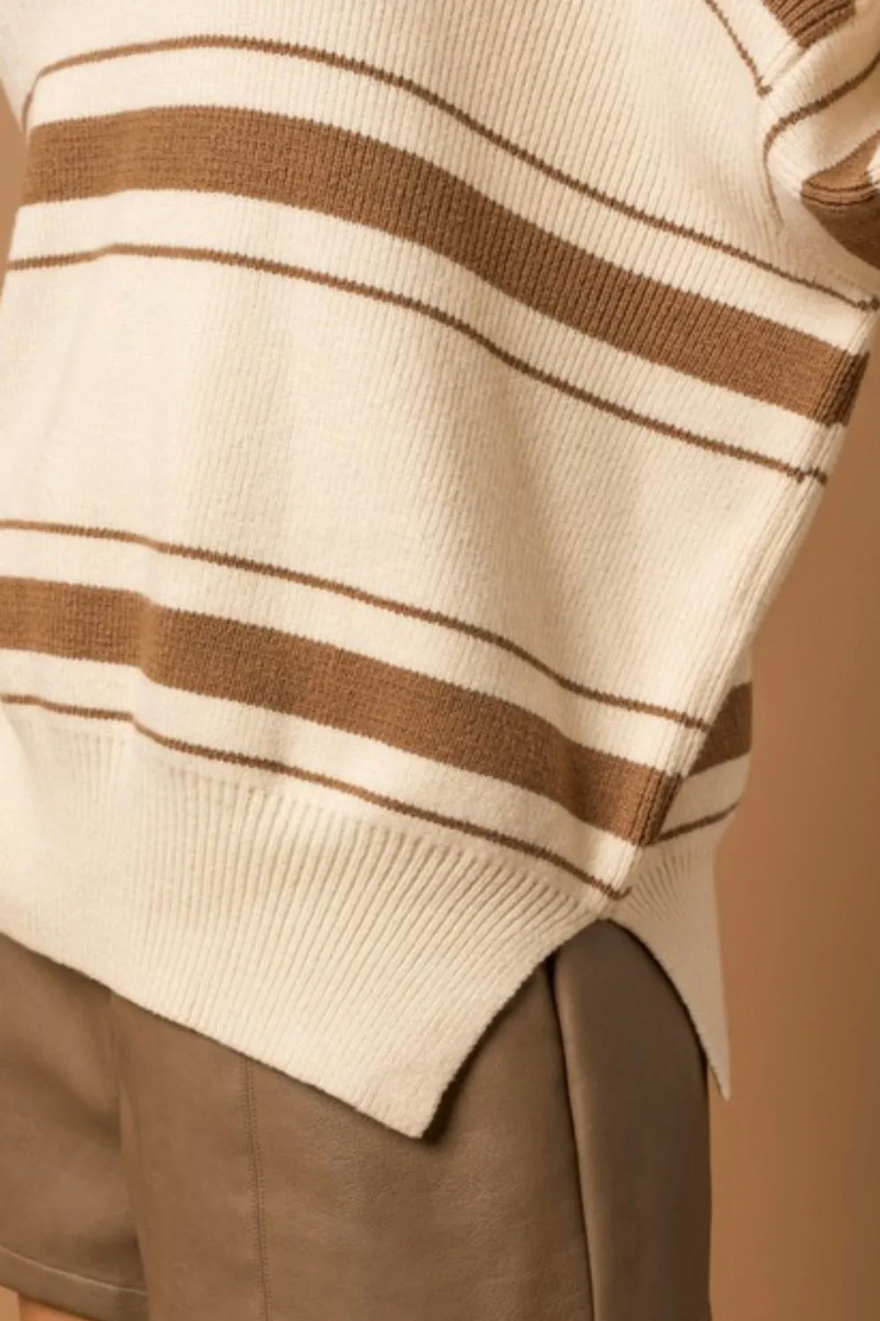 Cream & Brown Striped Relaxed Sweater