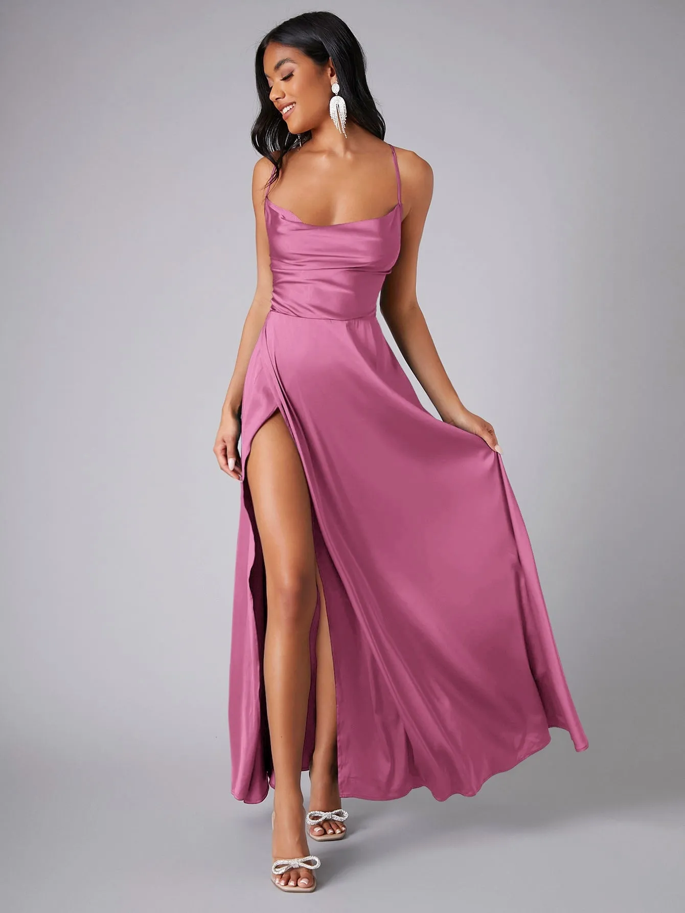 Crisscross Backless Wrap Sleeveless Satin Prom Dress