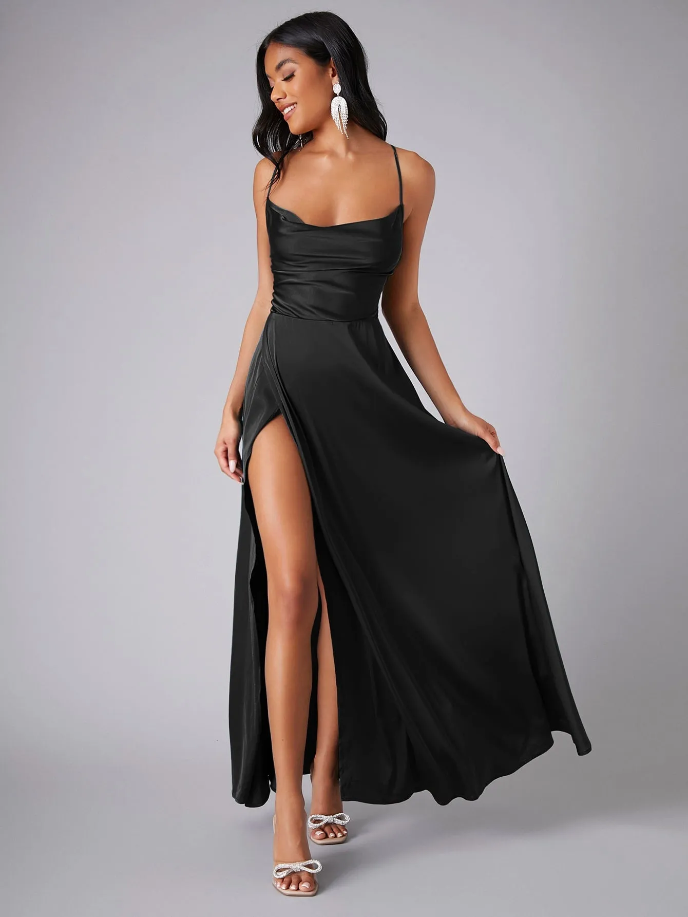 Crisscross Backless Wrap Sleeveless Satin Prom Dress