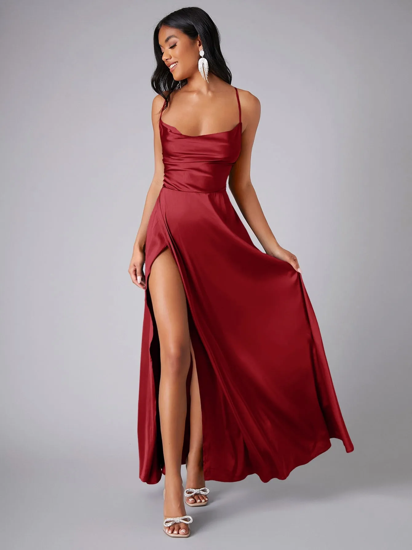 Crisscross Backless Wrap Sleeveless Satin Prom Dress