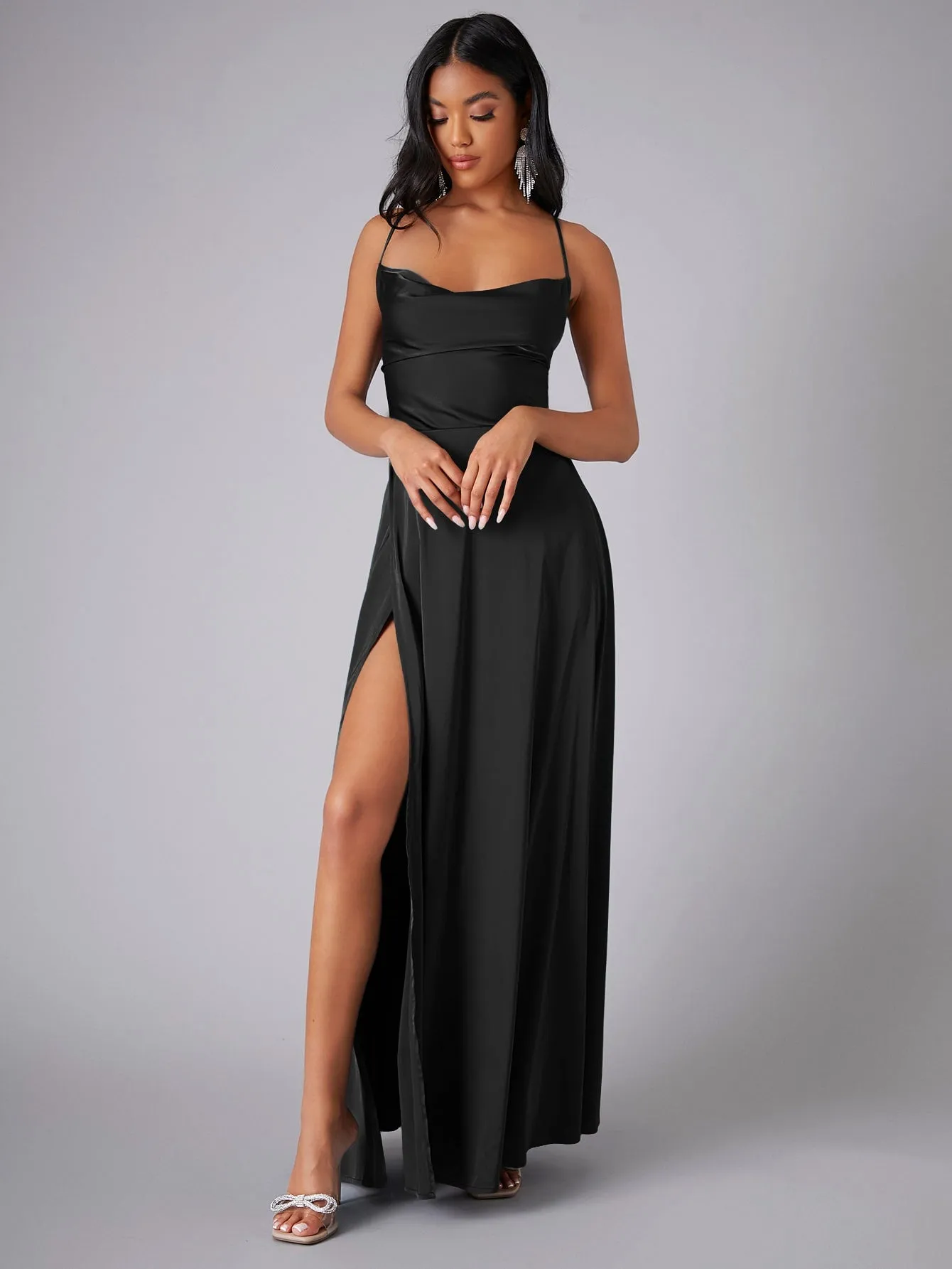 Crisscross Backless Wrap Sleeveless Satin Prom Dress