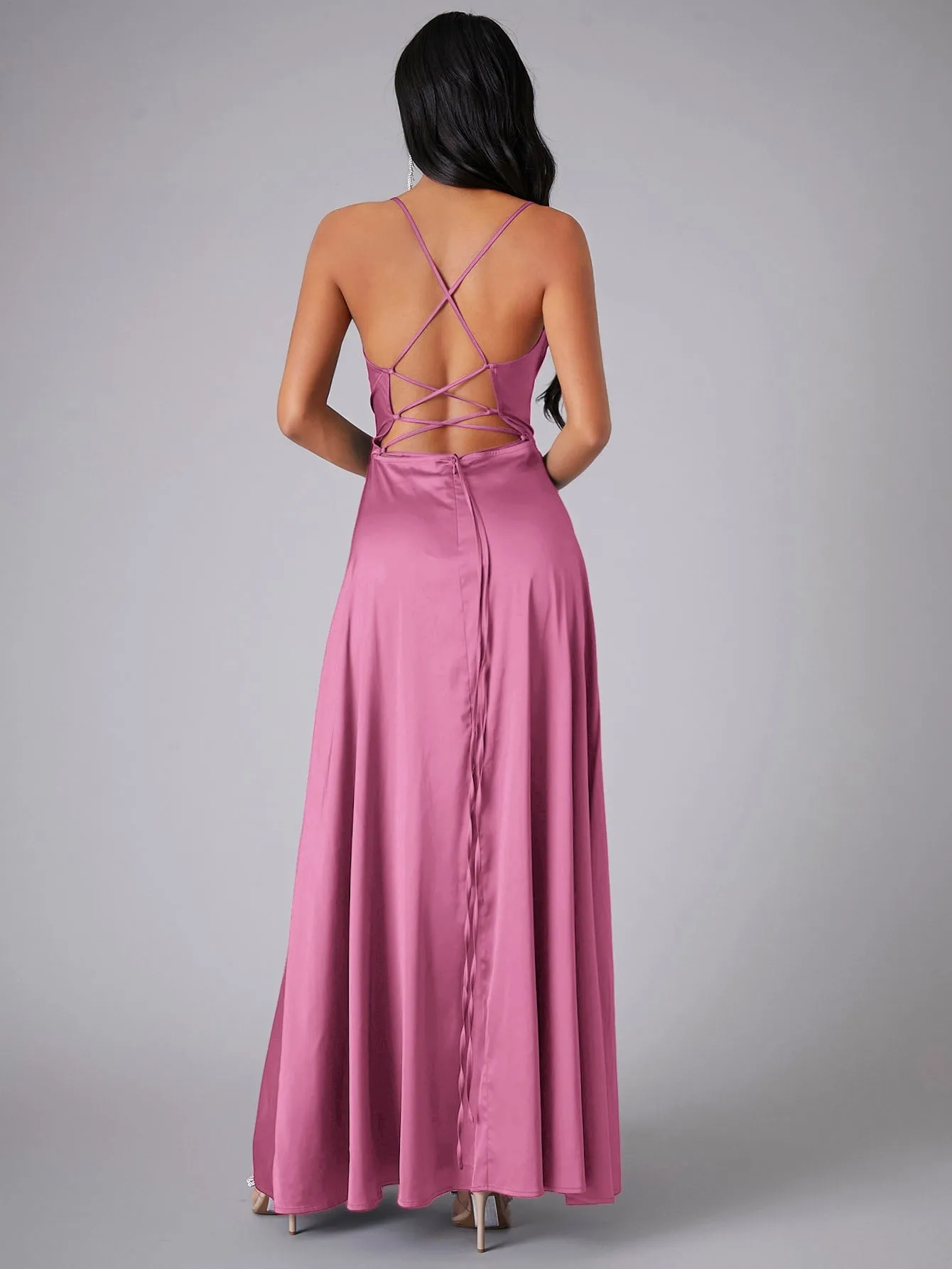 Crisscross Backless Wrap Sleeveless Satin Prom Dress