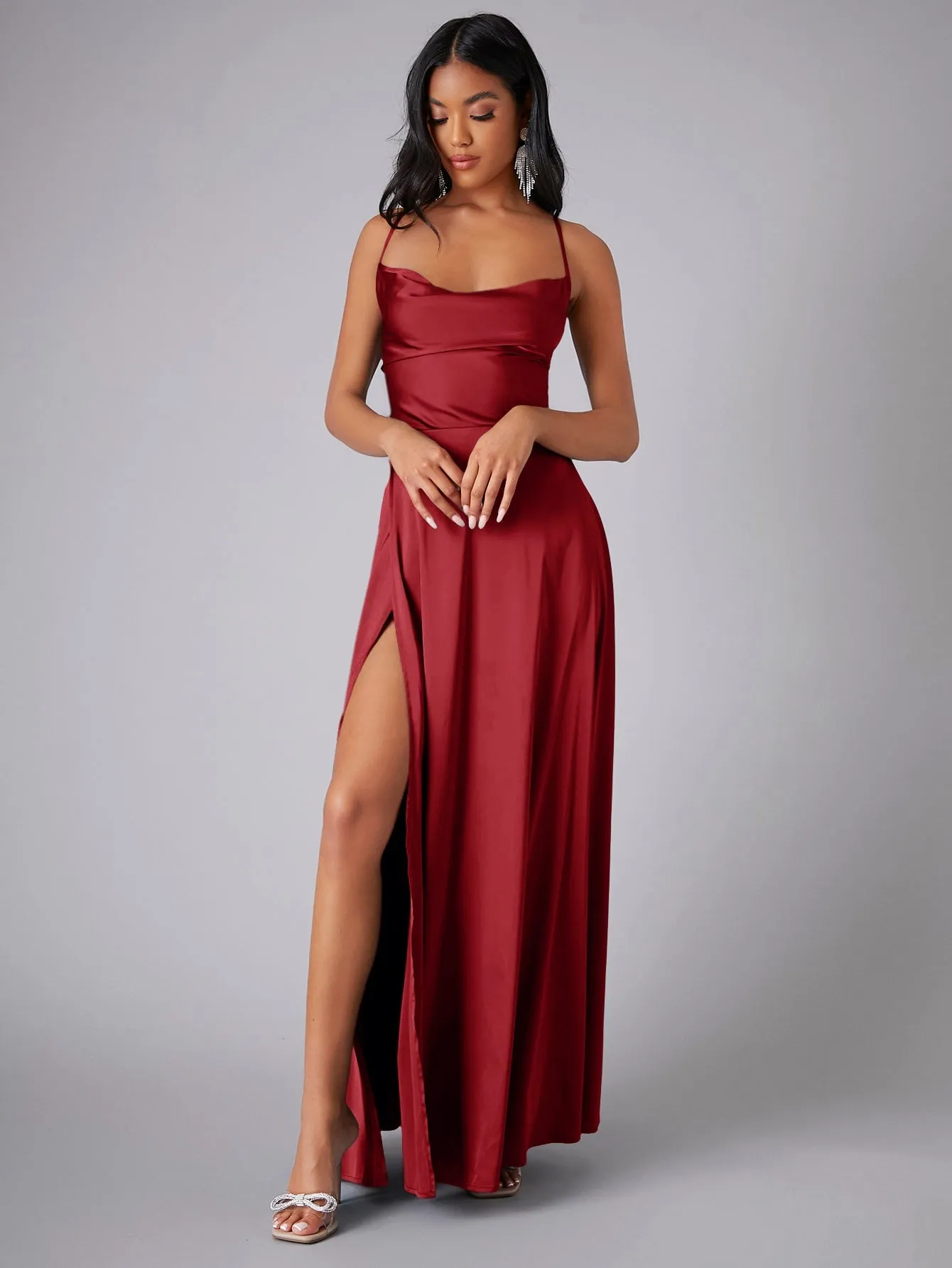 Crisscross Backless Wrap Sleeveless Satin Prom Dress