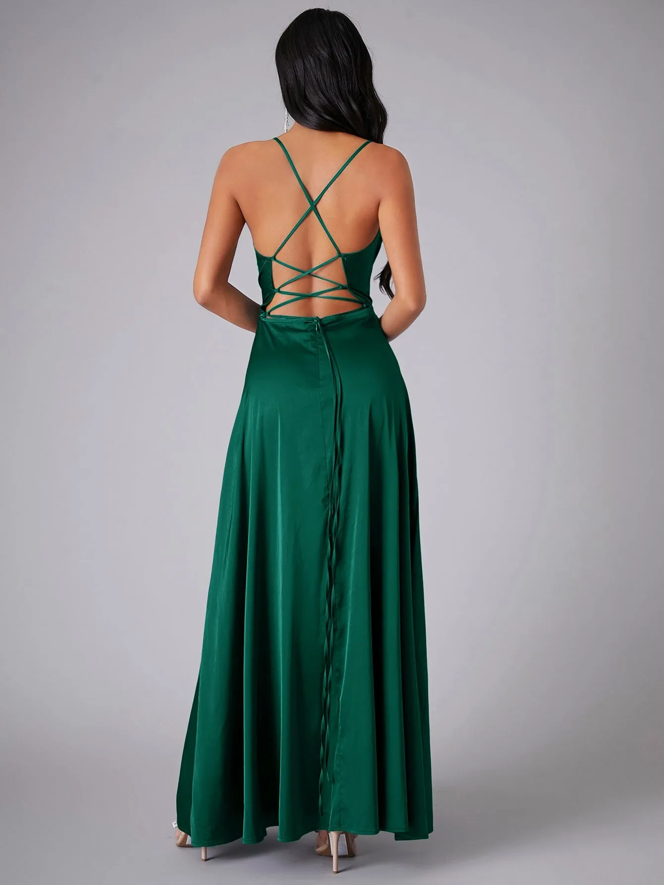 Crisscross Backless Wrap Sleeveless Satin Prom Dress