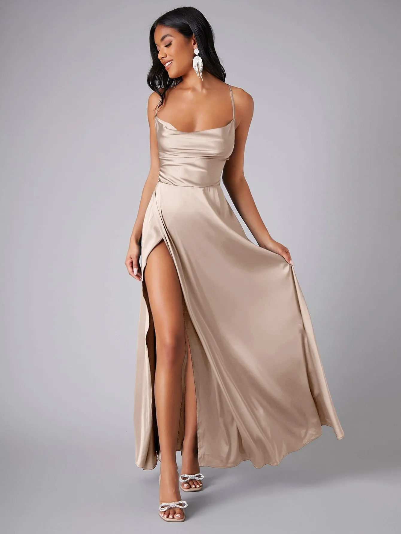 Crisscross Backless Wrap Sleeveless Satin Prom Dress