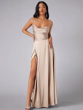 Crisscross Backless Wrap Sleeveless Satin Prom Dress