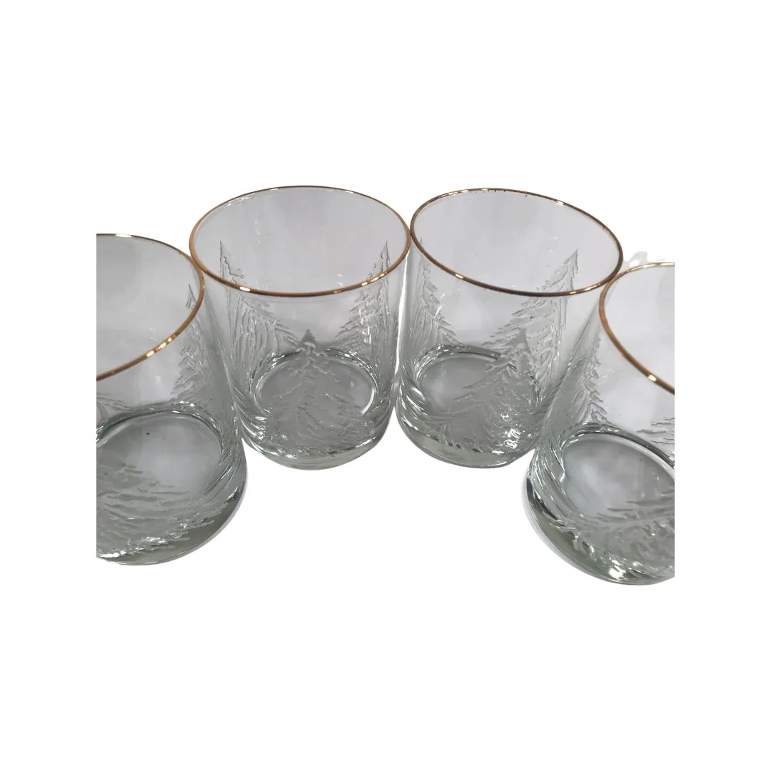 Culver Mid-Century Frosty Trees Double Old Fashion Glasses (Set of 4)