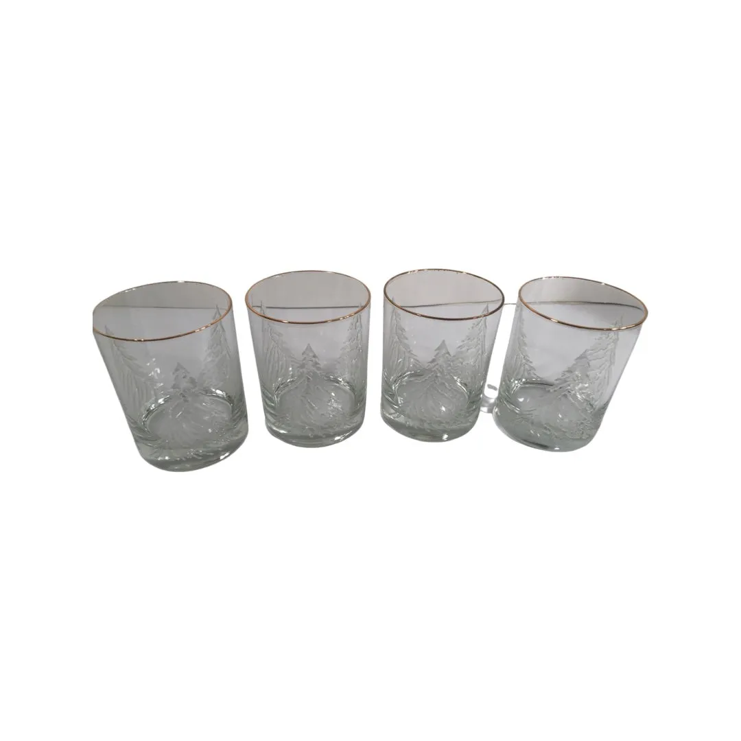 Culver Mid-Century Frosty Trees Double Old Fashion Glasses (Set of 4)