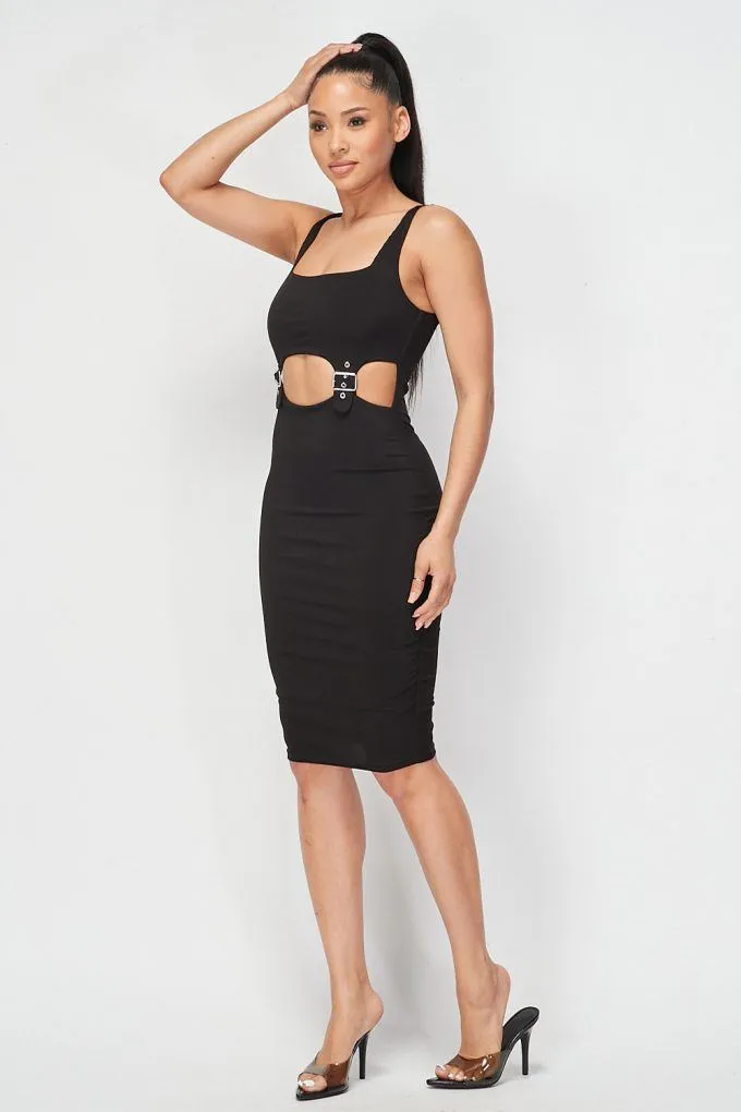 Cut-out Buckle Detail Bodycon Dress