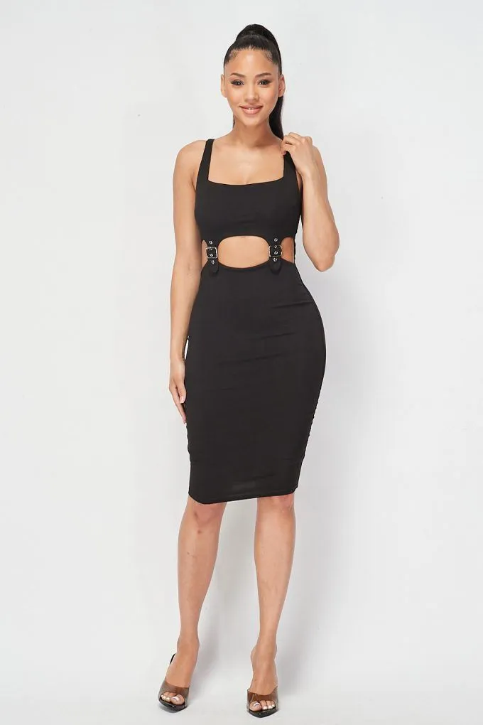 Cut-out Buckle Detail Bodycon Dress