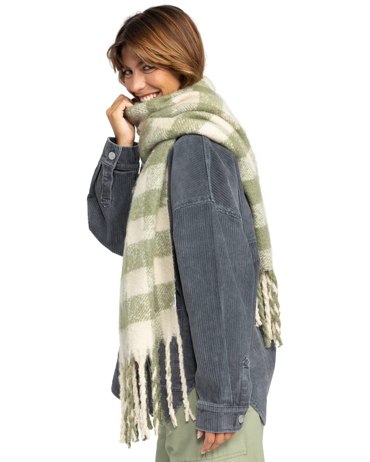 Cute Blush Scarf in Oil Green Be Bold Plaid