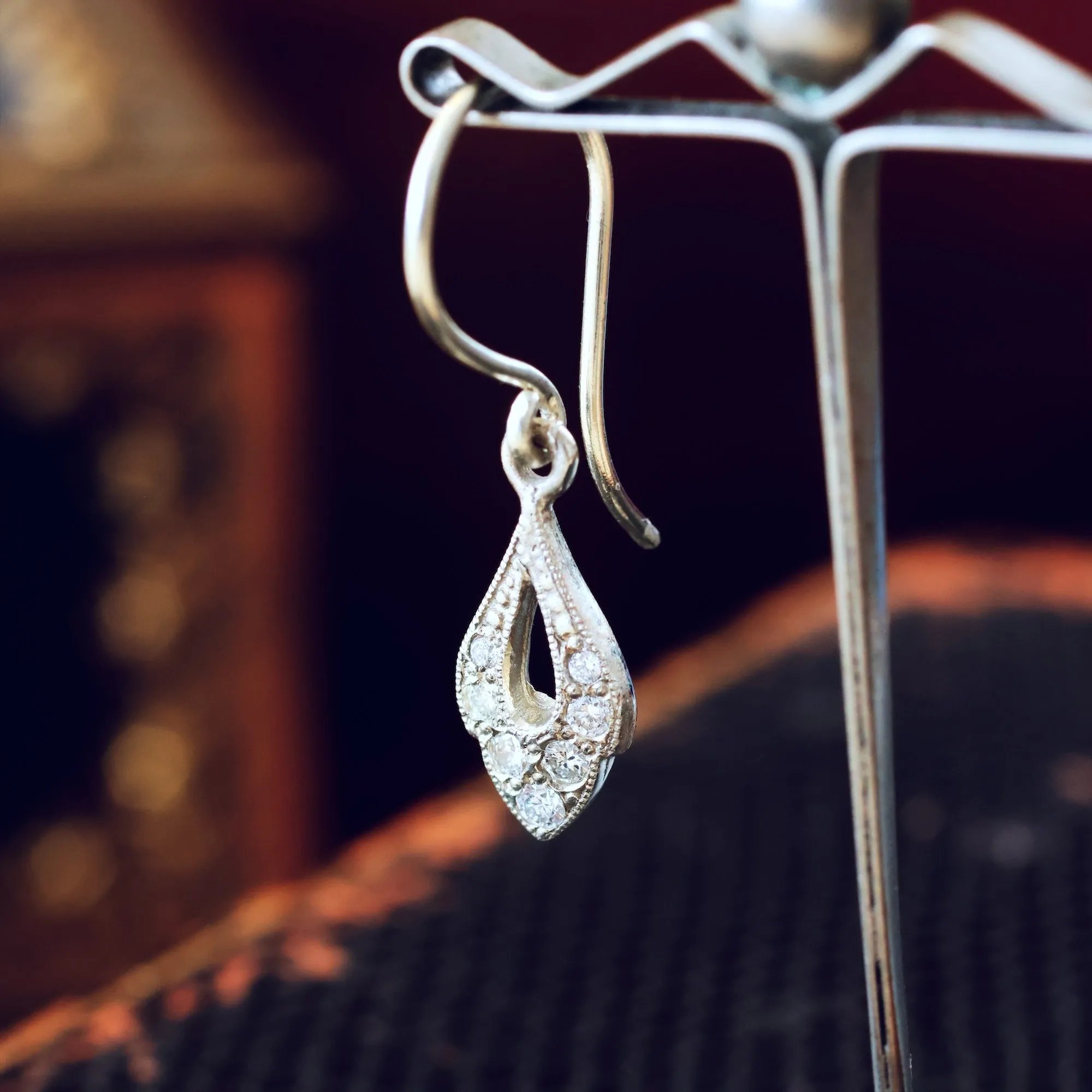 Dainty Vintage Style Diamond Drop Earrings