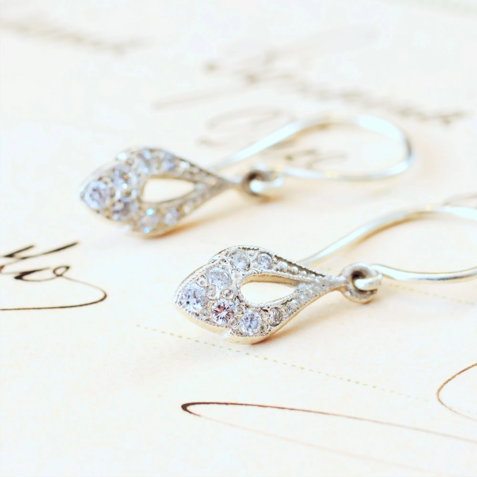 Dainty Vintage Style Diamond Drop Earrings